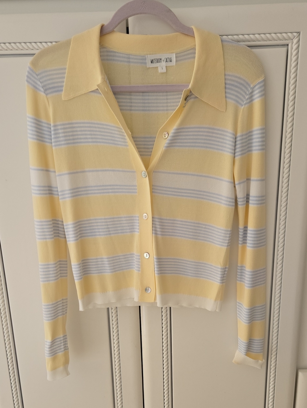 Striped Yellow & Pale Blue Button-Down Polo Cardigan